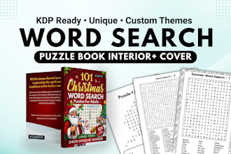 create unique word search puzzle book interiors for KDP publishing