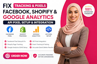 fix facebook tracking pixels, shopify page tracking, google analytics, API pixel