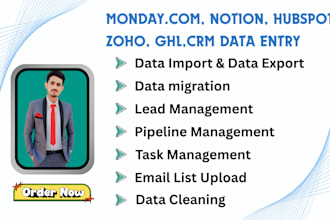 monday com, notion, hubspot, zoho, clickup, ghl, CRM data entry, data migration