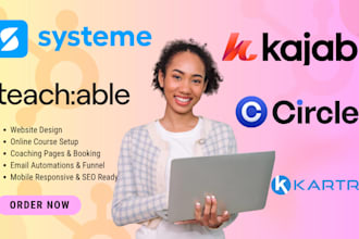 build online course website on kajabi, katra, podia, teachable, circle, systeme