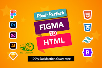 do figma to html css xd to html psd to html with tailwind or bootstrap