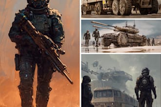 create realistic military, war, or sci fi illustrations