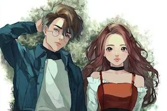 draw you anime couple art portrait