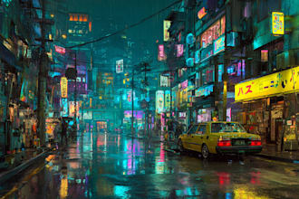 draw illustration of futuristic cyberpunk city