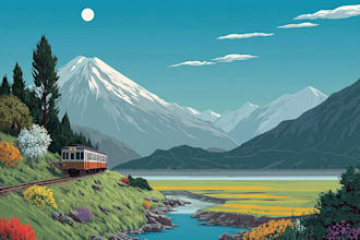 create a beautiful flat landscape illustration