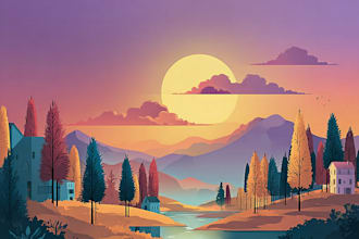 draw a flat landscape illustrations for web, print, more