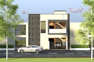 create realistic 3d exterior elevation for your dream home