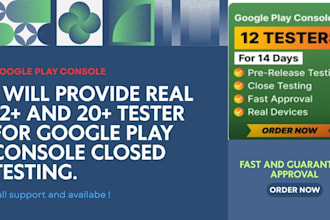provide real 12 or 20 tester for google play console closed testing
