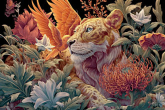 draw an animal and botanical illustration