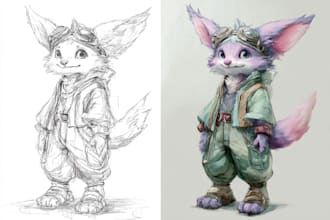 make a digital watercolor character art or furry