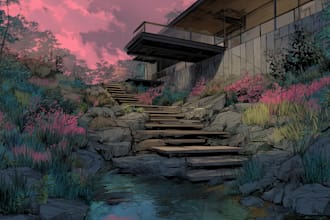 draw a natural landscape and background illustration