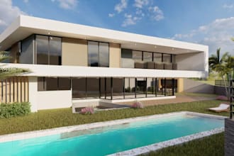 remodel 3d villa elevation, flat roof design,urban residence, balcony,cgi render