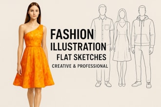 draw fashion apparel illustration or sketch flat sketches clothing tech pack