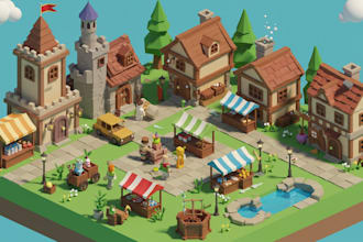 create 3d game environment, game map illustration for roblox, unity or unreal