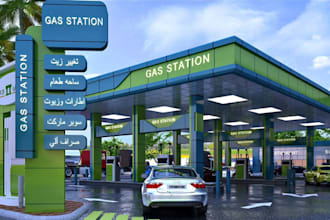 renovate3d petrol filling station,fuel station,supermarket,landscape gas station