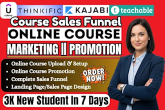 do kajabi online course promotion, thinkific udemy course sales funnel marketing