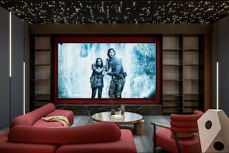 do interior design for home theater, cinema, movie room with 3d render