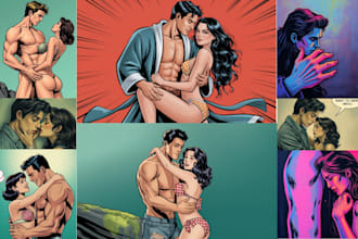nsfw comic book cover mafia romance dark illustration erotic couple character