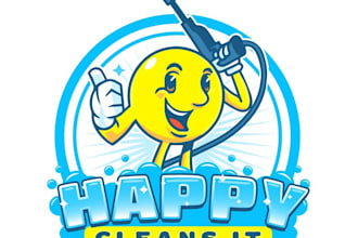 create premium mascot creative home wash and cleaning logo design