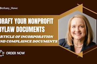 draft nonprofit bylaws, articles of incorporation compliance documents for 501c3