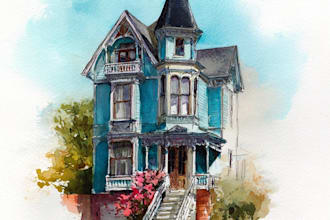 draw cartoony watercolor house
