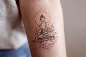 create a small, minimalistic, fine line spiritual tattoo