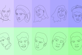 create minimalist human face line art and floral line art