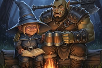 draw d and d character line art and friendship portrait