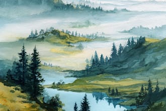 draw a watercolor landscape illustration
