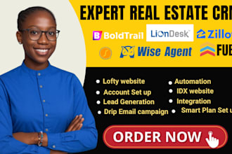 set up lofty CRM, idx website, follow up boss, boldtrail, and sierra interactive