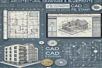 draw architectural drawing, blueprints, elevations, cad, pe stamp