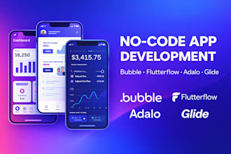 build your custom no code app or mvp using bubble, adalo, flutterflow, or glide