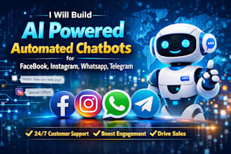 build ai powered automated chatbots for facebook, instagram, whatsapp, telegram