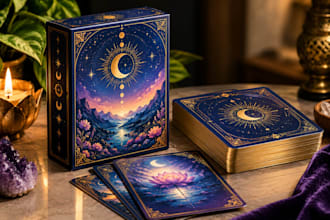 design custom card deck box, tarot playing card box card game packaging dieline