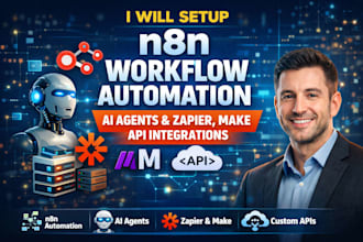 setup n8n workflow automation, ai agents, and zapier, make API integrations