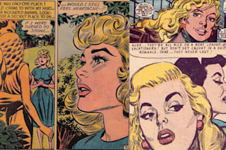make a hand drawn illustration of retro comic book  vintage poster pop art comic
