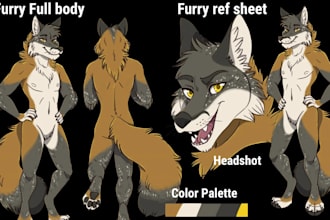 draw custom furry art fursona anthro characters, ref sheets furry commission