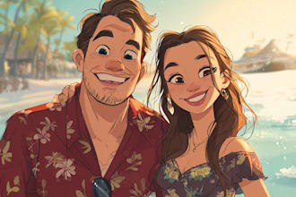 custom couple portrait in disney characters