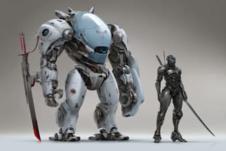 design robots and concept art of futuristic mecha