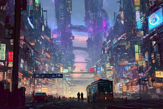 create a cyberpunk futuristic city art