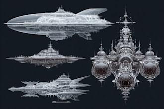 create sci fi illustrations of spaceships, ufos, or vehicles
