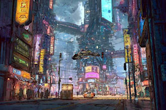 make futuristic cyberpunk, sci fi city for you