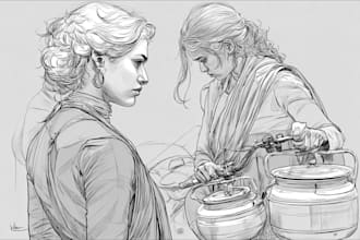 draw black and white, dark art, concept, or engraving illustrations