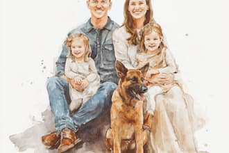 custom watercolor family portrait from photo