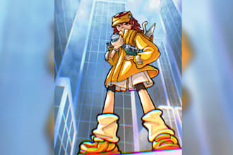draw digital character illustration in y2k, urban style