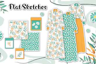create technical flat sketch for fashion design clothing