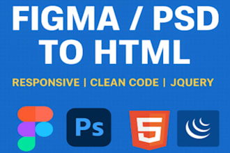 convert figma, PSD, or xd design to responsive HTML CSS with jquery