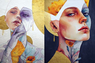 design unique surrealist watercolor portraits for you