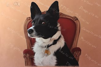 do custom pets portrait dog portrait in paper with pastel