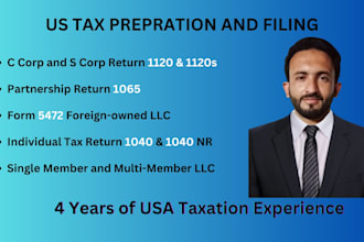 prepare and efile US tax returns personal 1040 and business 1120, 1120s and 1065